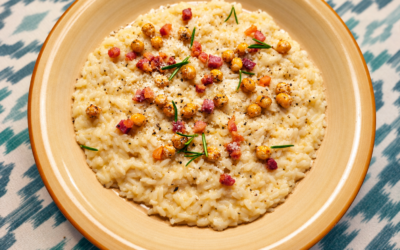 Risotto alla crema di ceci, pancetta croccante e rosmarino